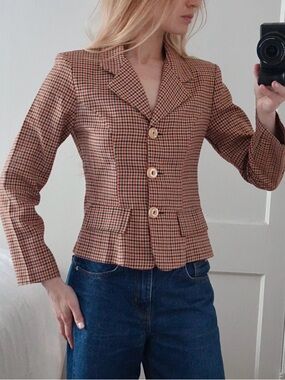 Brown & Cream Checked Tailored 90’s Women’s Blazer